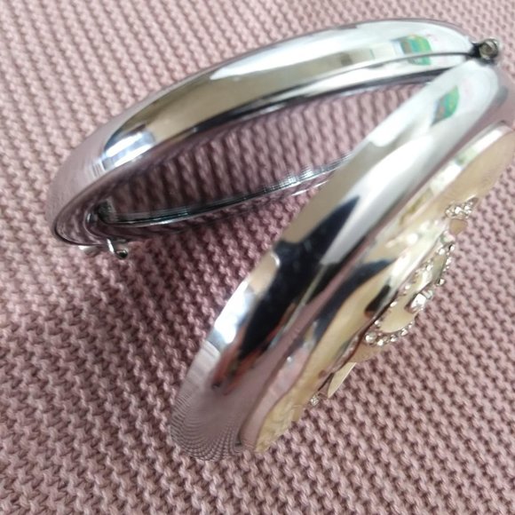 Enameled Crystal Rose Folding Pocket Mirror 2sides - Picture 6 of 15